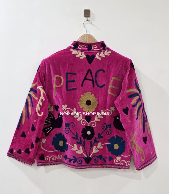 Hand Embroidered Velvet Jacket, Handmade Suzani Short Jacket, Bohemian Womens Jacket Coat, Winter Warm Jacket
