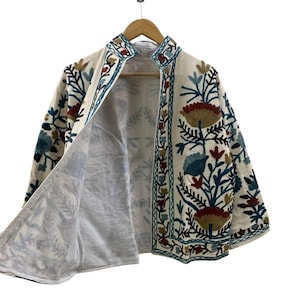 Handmade Suzani Cotton Jacket, Women&#39;s Wear Jacket, Unisex Jackets, Gift for Her, Bohemian Suzani Short Jacket