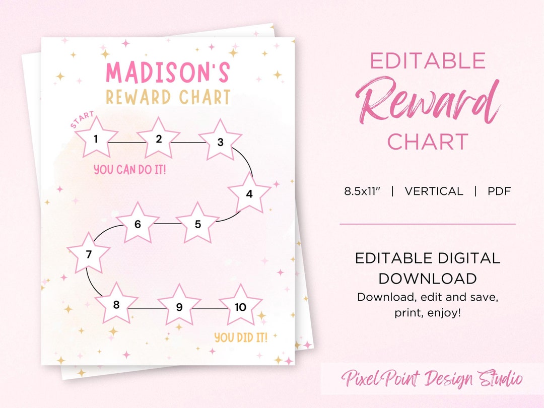 Editable Kids Reward Chart, Printable Star Chart for Kids, Behavior ...