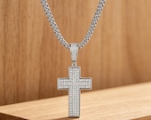 Sterling Silver Iced Cross Pendant with Cubic Zirconia Moissanite — photo 3