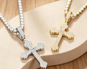 Sterling Silver Baguette Cross Pendant with CZ or Moissantie — photo 2