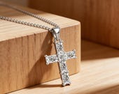 Sterling Silver Baguette CZ Cross Necklace — photo 4