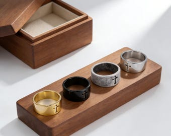 Wide Cross Ring Men, Minimalist Hollow Out Cross Band