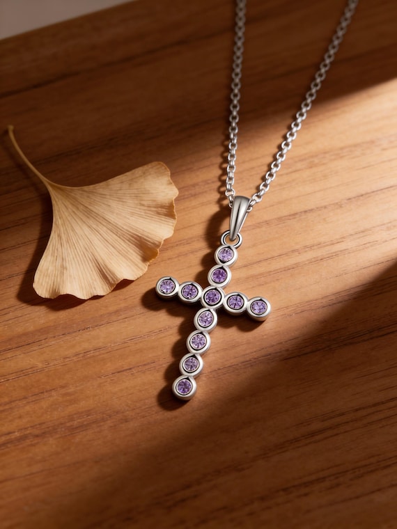 Purple Zirconia Cross Choker Necklace Women