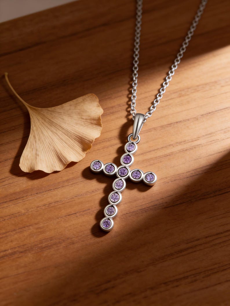 Purple Zirconia Cross Choker Necklace Women