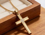 Stainless Steel Cubic Zirconia Cross Necklace on Rope Chain — photo 6