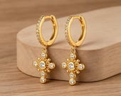 Dainty Cross Hoop Earrings — photo 3