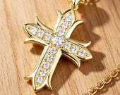Sterling Silver Fleur Cross Pendant with Cubic Zirconia/Moissanite — photo 4