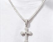Sterling Silver Baguette Cross Pendant with CZ or Moissantie — photo 6