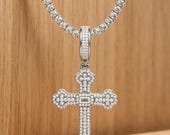 Sterling Silver Baguette Cross Pendant with CZ or Moissantie — photo 3