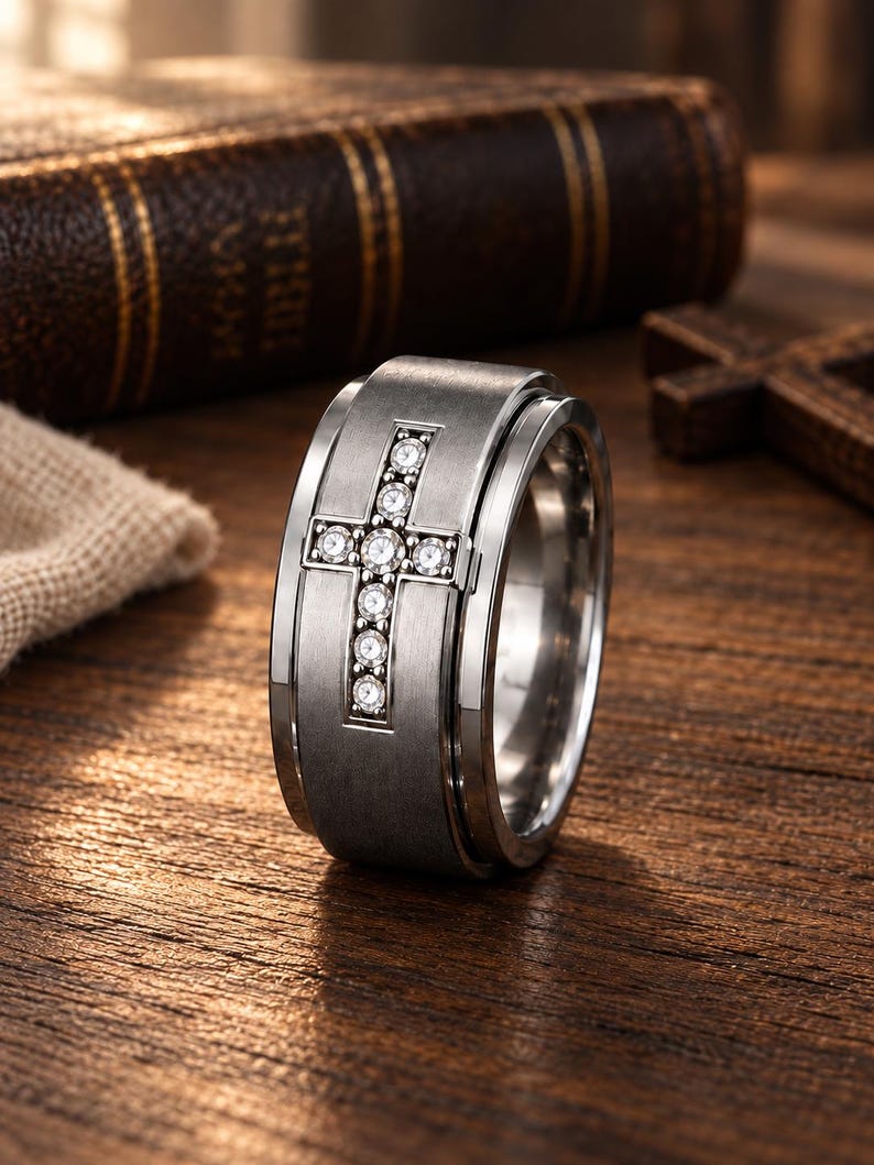 Diamond Cross Wedding Ring Men