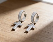 Iced Out Cross Hoop Earrings Unisex — photo 2