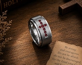 Ruby Cross Ring Men, Red Birthstone Band — photo 3