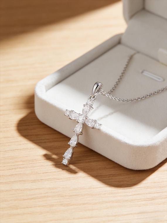 Dainty Teardrop Cross Necklace 925 Sterling Silver