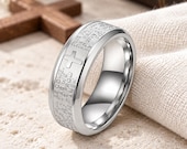 Engraved Lord’s Prayer Ring for Men– Stainless Steel Cross Band — photo 9