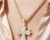 Sterling Silver Fleur Cross Pendant with Cubic Zirconia/Moissanite — photo 7