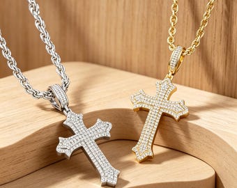 Iced Out Cross Pendant with Zirconia or Moissanite