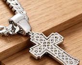 Sterling Silver Iced Cross Pendant with Cubic Zirconia/Moissanite — photo 4