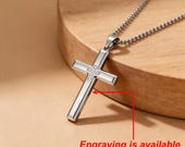 Stainless Steel Cubic Zirconia Cross Necklace on Rope Chain — photo 3