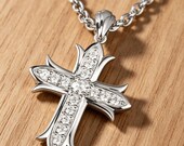 Sterling Silver Fleur Cross Pendant with Cubic Zirconia/Moissanite — photo 5