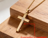 Stainless Steel Cubic Zirconia Cross Necklace on Rope Chain — photo 4