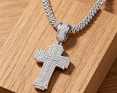 Sterling Silver Iced Cross Pendant with Cubic Zirconia/Moissanite — photo 2