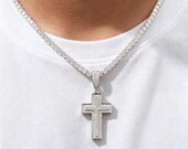 Sterling Silver Iced Cross Pendant with Cubic Zirconia Moissanite — photo 7