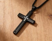 Stainless Steel Cubic Zirconia Cross Necklace on Rope Chain — photo 7