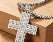 Sterling Silver Baguette Cross Pendant with Cubic Zirconia — photo 1