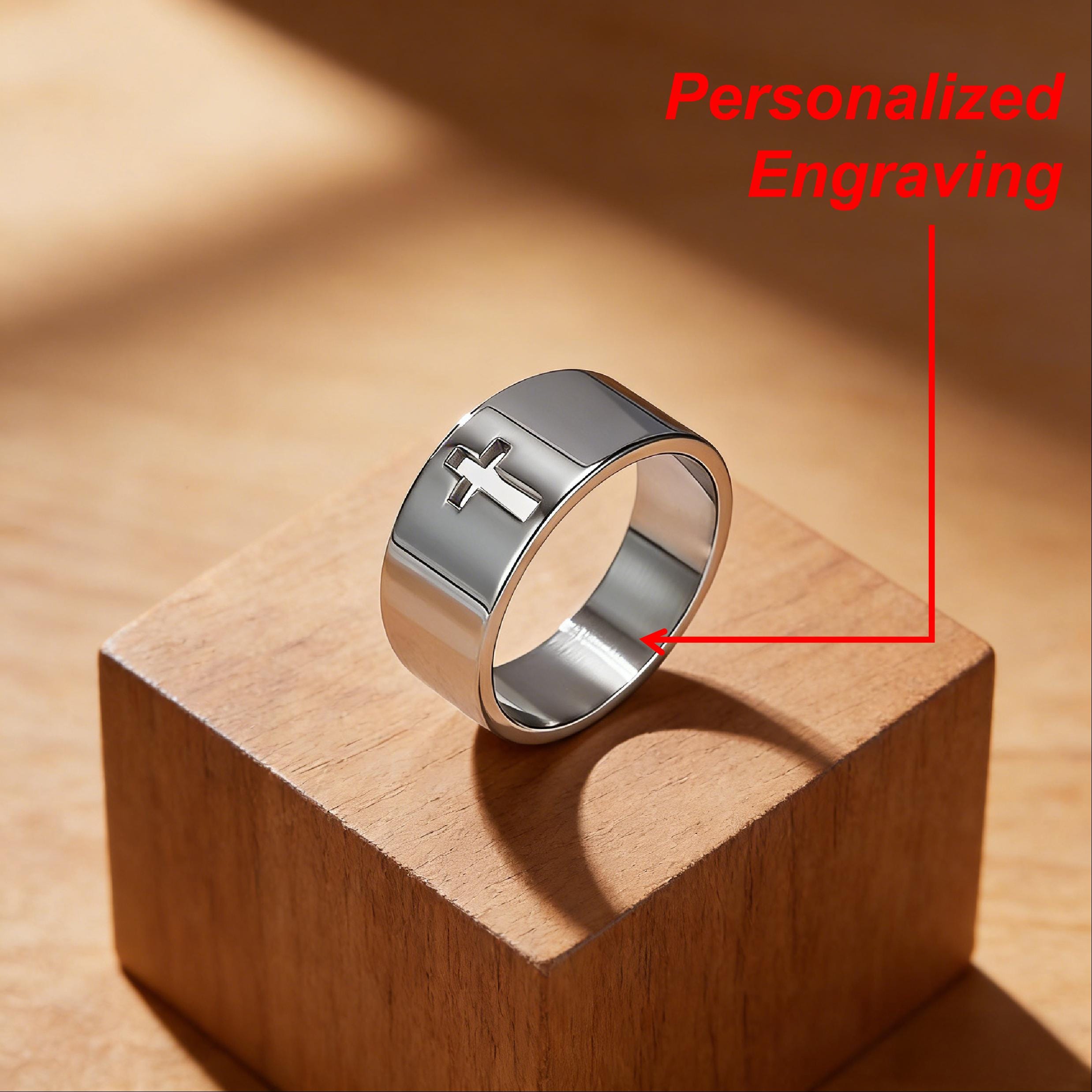 Wide Cross Ring Men, Minimalist Hollow Out Cross Band, Religious ...