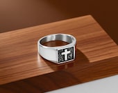 Rectangular Cross Signet Ring Men — photo 10