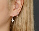 Dainty Cross Hoop Earrings — photo 5