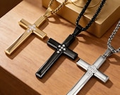 Stainless Steel Cubic Zirconia Cross Necklace on Rope Chain — photo 2