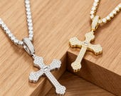 Sterling Silver Baguette Cross Pendant with CZ or Moissantie — photo 1