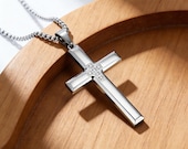 Stainless Steel Cubic Zirconia Cross Necklace on Rope Chain — photo 5