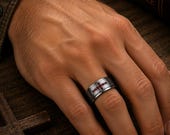 Ruby Cross Ring Men, Red Birthstone Band — photo 2