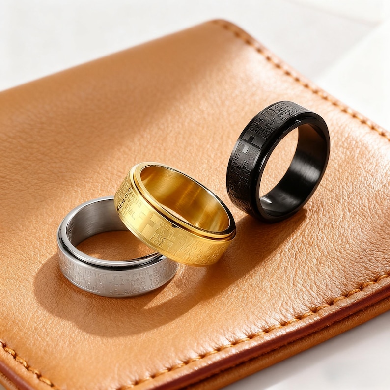 Engraved Lord’s Prayer Spinner Ring for Men