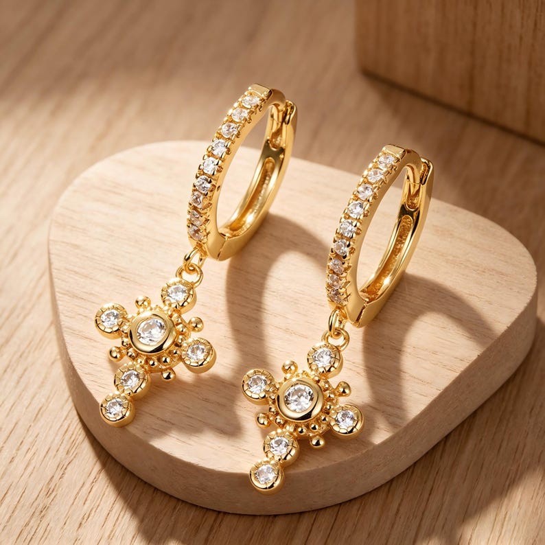Dainty Cross Hoop Earrings