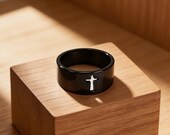 Wide Cross Ring Men, Minimalist Hollow Out Cross Band — photo 2