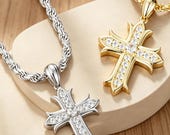Sterling Silver Fleur Cross Pendant with Cubic Zirconia/Moissanite — photo 1