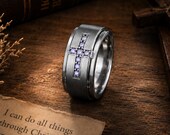 Ruby Cross Ring Men, Red Birthstone Band — photo 10