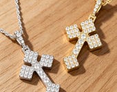 Sterling Silver Pavé Cross Pendant with Zirconia or Moissanite — photo 1