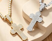 Sterling Silver Iced Cross Pendant with Cubic Zirconia/Moissanite — photo 1