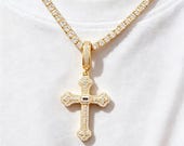 Sterling Silver Baguette Cross Pendant with CZ or Moissantie — photo 5