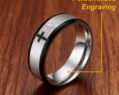 Engraved Lord’s Prayer Ring for Men– Stainless Steel Cross Band — photo 3