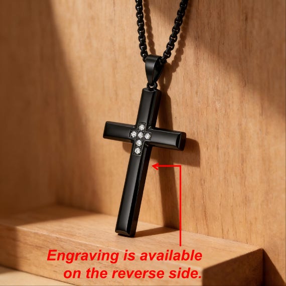 Stainless Steel Cubic Zirconia Cross Necklace on Rope Chain