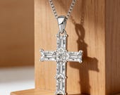 Sterling Silver Baguette CZ Cross Necklace — photo 2