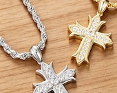 Sterling Silver Fleur Cross Pendant with Cubic Zirconia/Moissanite — photo 2