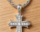 Sterling Silver Fleur Cross Pendant with Cubic Zirconia/Moissanite — photo 3