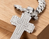 Sterling Silver Iced Cross Pendant with Cubic Zirconia/Moissanite — photo 5